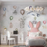 Tapet Personalizat Lumea Animalelor cu animale agatate in zbor de baloane colorate  - BALLOON FLYING ANIMALS