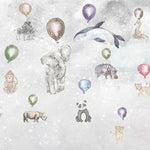 Tapet Personalizat Lumea Animalelor cu animale agatate in zbor de baloane colorate  - BALLOON FLYING ANIMALS