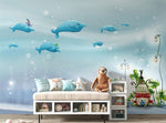 Tapet Personalizat Lumea Animalelor cu balene inotand deasupra casei acvatice  - UNDERWATER HOUSE