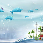 Tapet Personalizat Lumea Animalelor cu balene inotand deasupra casei acvatice  - UNDERWATER HOUSE