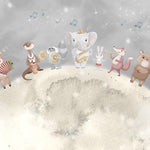 Tapet Personalizat Lumea Animalelor cu trupa muzicala de animale pe luna in stil watercolor - THE MOON BAND