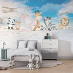 Tapet Personalizat Lumea Animalelor cu animalute pe franghie deasupra norilor si a cerului senin - HAPPY OVER CLOUDS