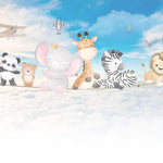 Tapet Personalizat Lumea Animalelor cu animalute pe franghie deasupra norilor si a cerului senin - HAPPY OVER CLOUDS