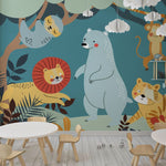 Tapet Personalizat Lumea Animalelor cu animale ilustrate in jungla in stil boho  - BOHO AMAZON