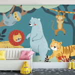 Tapet Personalizat Lumea Animalelor cu animale ilustrate in jungla in stil boho  - BOHO AMAZON