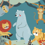Tapet Personalizat Lumea Animalelor cu animale ilustrate in jungla in stil boho  - BOHO AMAZON