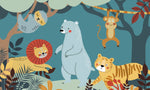 Tapet Personalizat Lumea Animalelor cu animale ilustrate in jungla in stil boho  - BOHO AMAZON