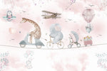 Tapet Personalizat Lumea Animalelor cu animale pe bicicleta mergand pe franghie cu cosulet de flori  - PINK FLOWER DELIVERY