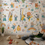 Tapet Personalizat Lumea Animalelor cu animale cantand la instrumente muzicale in ilustratie pattern  - ANIMAL'S BAND PATTERN