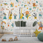 Tapet Personalizat Lumea Animalelor cu animale cantand la instrumente muzicale in ilustratie pattern  - ANIMAL'S BAND PATTERN