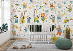 Tapet Personalizat Lumea Animalelor cu animale cantand la instrumente muzicale in ilustratie pattern  - ANIMAL'S BAND PATTERN