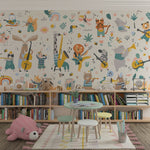 Tapet Personalizat Lumea Animalelor cu animale cantand la instrumente muzicale in ilustratie pattern  - ANIMAL'S BAND PATTERN