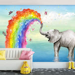 Tapet Personalizat Lumea Animalelor cu elefant si curcubeu curgator cu fluturi  - RAINBOW ELEPHANT