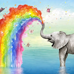 Tapet Personalizat Lumea Animalelor cu elefant si curcubeu curgator cu fluturi  - RAINBOW ELEPHANT