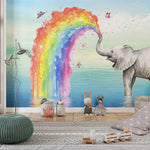Tapet Personalizat Lumea Animalelor cu elefant si curcubeu curgator cu fluturi  - RAINBOW ELEPHANT