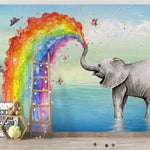 Tapet Personalizat Lumea Animalelor cu elefant si curcubeu curgator cu fluturi  - RAINBOW ELEPHANT