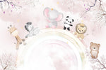 Tapet Personalizat Lumea Animalelor cu pui de animalute oe curcubeul roz pastel - PINK PASTEL RAINBOW