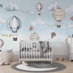 Tapet Personalizat Lumea Animalelor cu baloane si steaguri in nuante de albastru - COLOR FLAGS BALLOONS