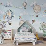 Tapet Personalizat Lumea Animalelor cu baloane si steaguri in nuante de albastru - COLOR FLAGS BALLOONS