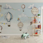 Tapet Personalizat Lumea Animalelor cu baloane si steaguri in nuante de albastru - COLOR FLAGS BALLOONS