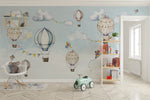Tapet Personalizat Lumea Animalelor cu baloane si steaguri in nuante de albastru - COLOR FLAGS BALLOONS