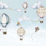 Tapet Personalizat Lumea Animalelor cu baloane si steaguri in nuante de albastru - COLOR FLAGS BALLOONS