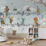 Tapet Personalizat Lumea Animalelor cu animale cantand pe portativ muzical  - MUZICAL HARMONY