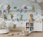 Tapet Personalizat Lumea Animalelor cu animale cantand pe portativ muzical  - MUZICAL HARMONY