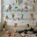 Tapet Personalizat Lumea Animalelor cu animale cantand pe portativ muzical  - MUZICAL HARMONY