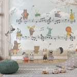 Tapet Personalizat Lumea Animalelor cu animale cantand pe portativ muzical  - MUZICAL HARMONY