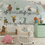 Tapet Personalizat Lumea Animalelor cu animale cantand pe portativ muzical  - MUZICAL HARMONY