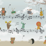 Tapet Personalizat Lumea Animalelor cu animale cantand pe portativ muzical  - MUZICAL HARMONY