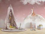 Tapet Personalizat Lumea Animalelor cu vulpea pe luna pe cerul roz instelat - MOON FOX GAZE