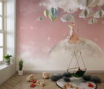Tapet Personalizat Lumea Animalelor cu vulpea pe luna pe cerul roz instelat - MOON FOX GAZE