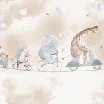 Tapet Personalizat Lumea Animalelor cu animalute pe bicicleta pe franghie cu baloane in forma de inima pe fundal bej - BEIGE HEART BALLOONS