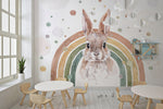 Tapet Personalizat Lumea Animalelor cu iepure in curcubeu in nuante pamantii pastel in stil watercolor - RAINBOW BUNNY