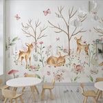 Tapet Personalizat Lumea Animalelor cu padure de caprioare si fluturi  - BABY DEERS FOREST