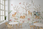 Tapet Personalizat Lumea Animalelor cu padure de caprioare si fluturi  - BABY DEERS FOREST