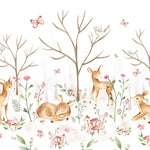 Tapet Personalizat Lumea Animalelor cu padure de caprioare si fluturi  - BABY DEERS FOREST