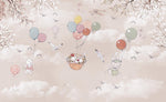 Tapet Personalizat Lumea Animalelor cu iepurasi in cosulet plutind cu baloane colorate - BUNNY BASKET