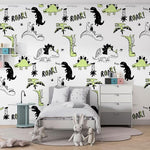 Tapet Personalizat Epoca Dinozaurilor cu dinozauri verzi si negri in stil pattern - DINOSAURUS PATTERN
