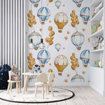Tapet personalizat micii exploratori pentru copii cu baloane colorate festive aurii si albastre