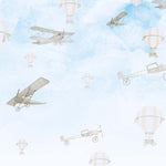 Tapet Personalizat Micii Exploratori cu avioane si baloane cu aer cald pe cerul albastru - CLEAR SKY FLIGHT