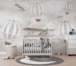 Tapet Personalizat Micii Exploratori cu baloane de aer cald in nuante de gri - GREY HOT AIR BALLOONS