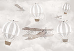 Tapet Personalizat Micii Exploratori cu baloane de aer cald in nuante de gri - GREY HOT AIR BALLOONS