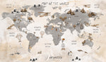 Tapet Personalizat Micii Exploratori cu harta lumii pentru copii in nuante de bej si maro - MAP OF THE WORLD BROWN