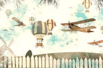 Tapet Personalizat Micii Exploratori cu avioane si baloane cu aer cald zburand peste gradina - FLY OVER THE GARDEN