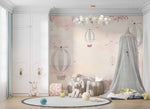 Tapet Personalizat Micii Exploratori cu baloane cu aer cald zburand peste munti in nuante de roz - SOFT PINK MOUNTAINS