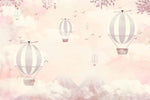 Tapet Personalizat Micii Exploratori cu baloane cu aer cald zburand peste munti in nuante de roz - SOFT PINK MOUNTAINS
