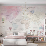Tapet Personalizat Micii Exploratori cu harta detaliata a lumii in nuante de roz - WRITTEN MAP